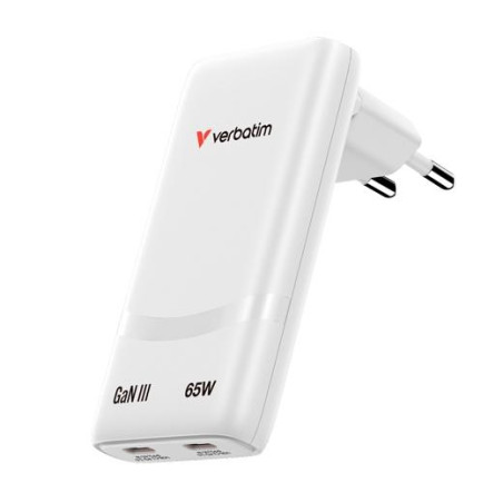 32355 VERBATIM CARGADOR PARED GAN FOLD 'N' GO 65W 2XUSB-C 3.0 BLANCO