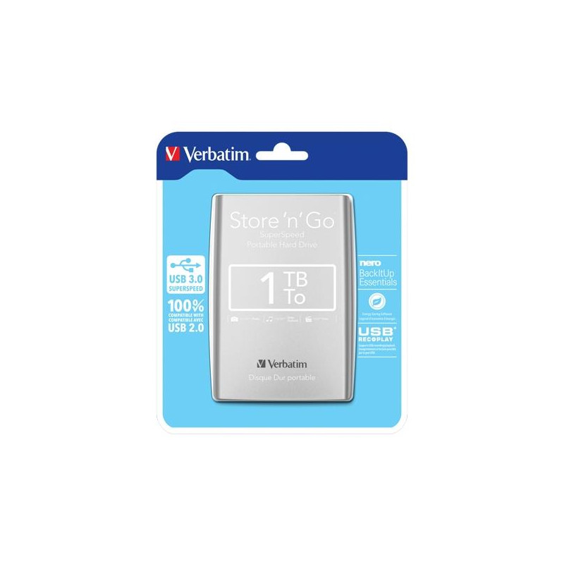 53071 VERBATIM DISCO DURO PORTÁTIL STORE 'N' GO 1TB HDD 2.5" USB 3.0 PLATA
