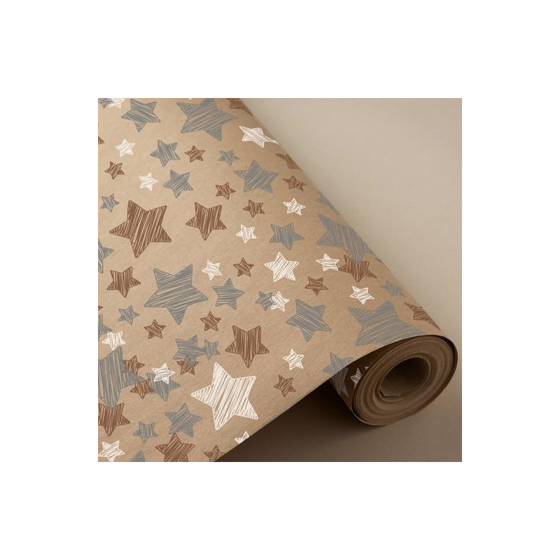 3150197U WONDER PAPEL DE REGALO BOBINA 31CM 2KG KRAFT 100% RECICLADO ESTRELLAS