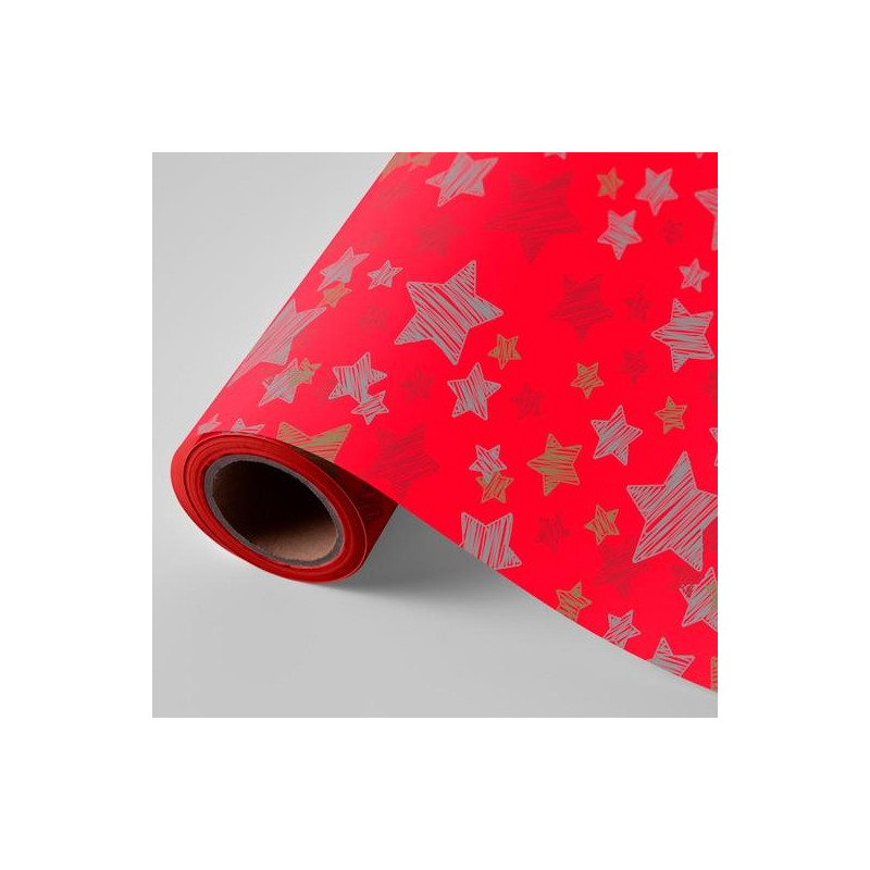 3150243U WONDER PAPEL DE REGALO BOBINA 62CM 4KG NAVIDAD ROJO ESTRELLAS