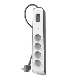 BSV400VF2M-V2 BELKIN REGLETA DE PROTECCION CONTRA SOBRETENSIONES CON 4 TOMAS BOTÓN DE APAGADO Y ENCENDIDO 2 METROS BLANCO/GRIS