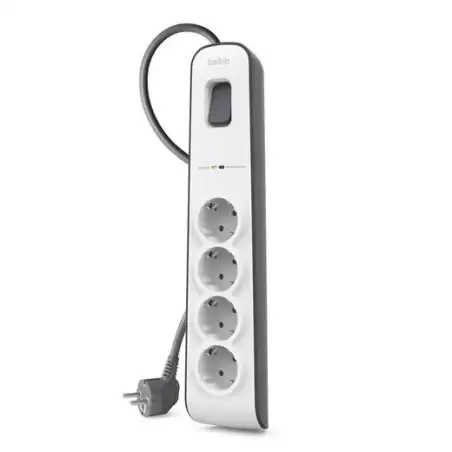 BSV400VF2M-V2 BELKIN REGLETA DE PROTECCION CONTRA SOBRETENSIONES CON 4 TOMAS BOTÓN DE APAGADO Y ENCENDIDO 2 METROS BLANCO/GRIS