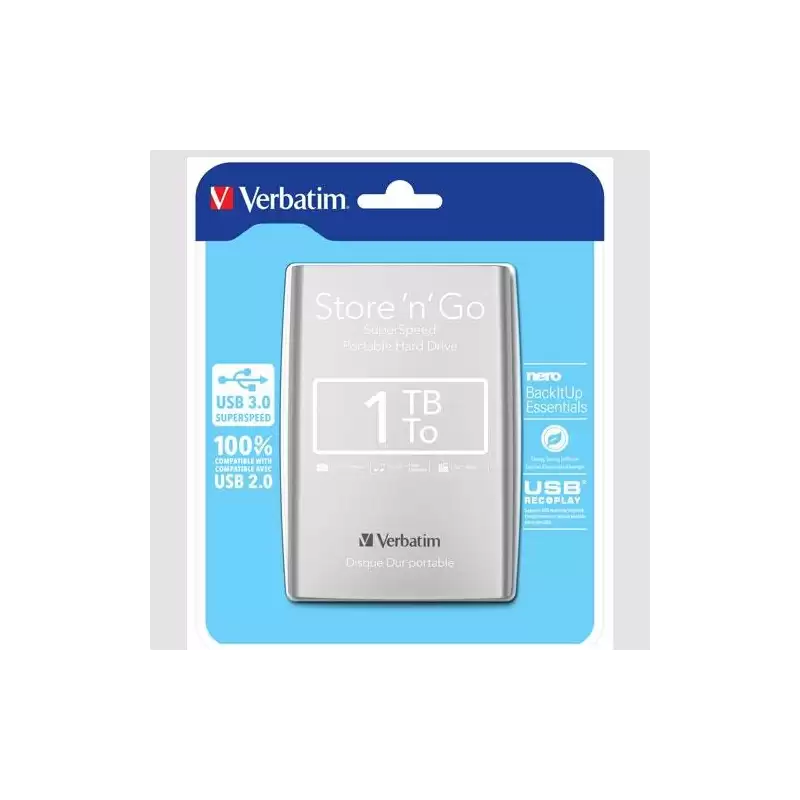 53071 VERBATIM DISCO DURO EXTERNO STORE 'N' GO 1TB HDD 2.5" USB 3.0 SILVER