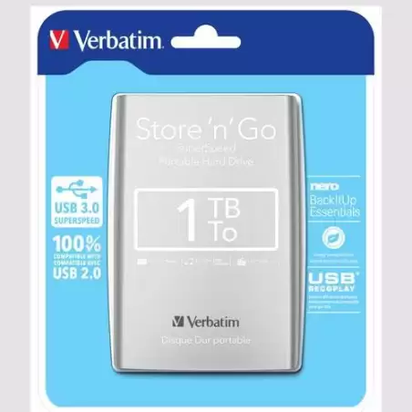 53071 VERBATIM DISCO DURO EXTERNO STORE 'N' GO 1TB HDD 2.5" USB 3.0 SILVER