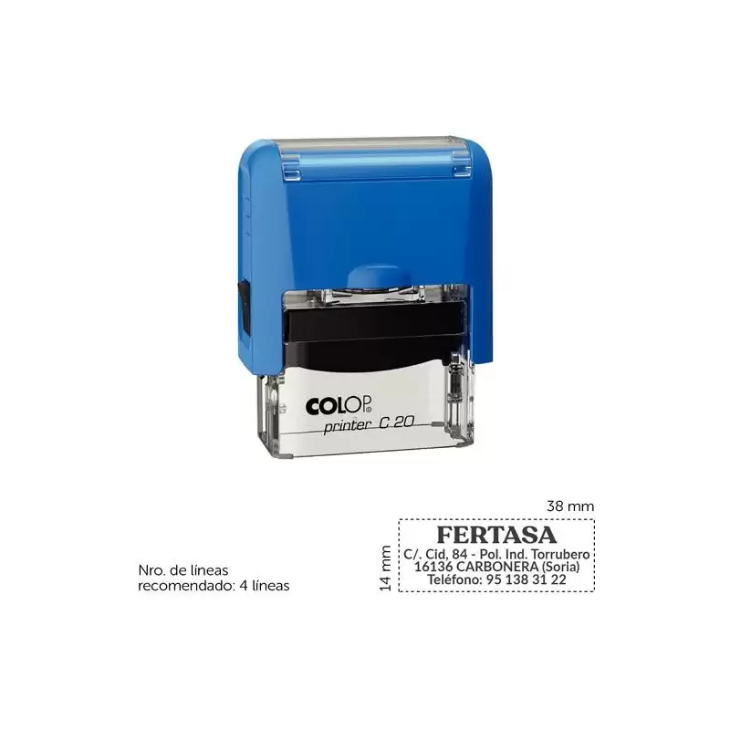 SGC.C20 COLOP SELLO AUTOMÁTICO PRINTER C20 CON PLACA DE TEXTO PERSONALIZABLE 14X38MM 4 LÍNEAS -PARA PERSONALIZAR-
