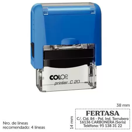 SGC.C20 COLOP SELLO AUTOMÁTICO PRINTER C20 CON PLACA DE TEXTO PERSONALIZABLE 14X38MM 4 LÍNEAS -PARA PERSONALIZAR-