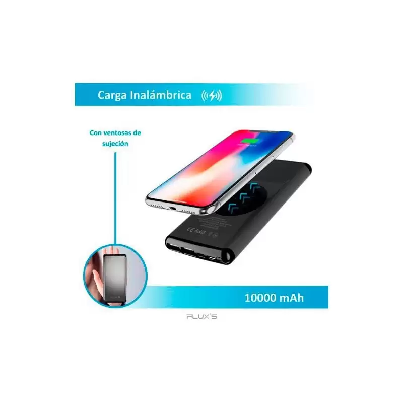 00113 FLUX´S CARGADOR POWER BANK CON CARGA INALÁMBRICA EPSILON DE SOBREMESA QI 10K MAH NEGRO