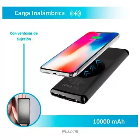 00113 FLUX´S CARGADOR POWER BANK CON CARGA INALÁMBRICA EPSILON DE SOBREMESA QI 10K MAH NEGRO