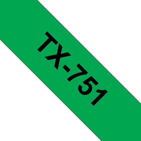 Brother TX751 cinta laminada compatible Texto negro sobre fondo verde. Ancho: 24 mm. Longitud: 15 m