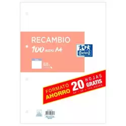 100430209 OXFORD RECAMBIO PAQUETE A4 80H + 20H GRATIS LISO