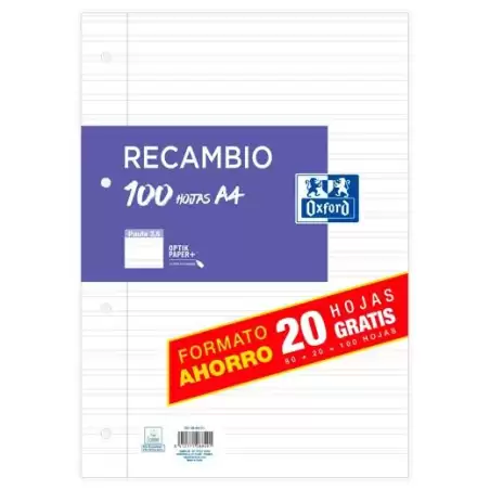 100430211 OXFORD RECAMBIO PAQUETE A4 80H + 20H GRATIS PAUTA 3