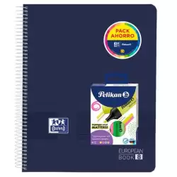 400197318 OXFORD PACK CUADERNO EUROPEANBOOK 8 LIVE&GO A4+ 160H 5X5 TAPA PLÁSTICO + 4 RESALTADORES NEÓN SURTIDOS