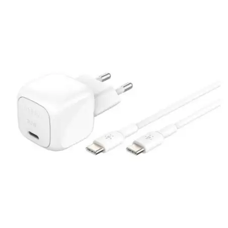 WCA008KQ1MWH-B6 BELKIN CARGADOR PARED USB-C + CABLE USB-C A USB-C 30W BLANCO