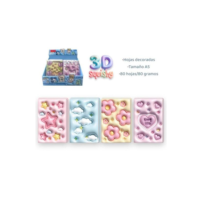 EBW-5615 ROYMART LIBRETAS 3D NUBES Y ESTRELLAS 80H DECORADAS A5 80GR 4 DISEÑOS EXPOSITOR 12 UD