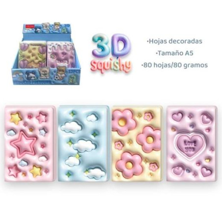 EBW-5615 ROYMART LIBRETAS 3D NUBES Y ESTRELLAS 80H DECORADAS A5 80GR 4 DISEÑOS EXPOSITOR 12 UD