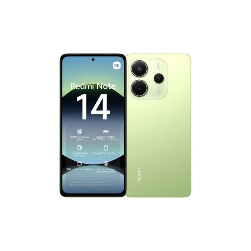 Smartphone XIAOMI Redmi Note 14 MZB0IZZEU - Helio G99-Ultra · 6.67 AMOLED · 8GB · 256GB · HyperOS · Verde Lima