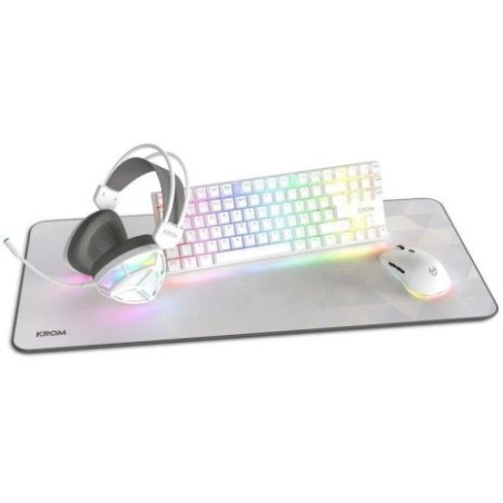 Pack Gaming con Cable KROM Klass TKL Layout - Teclado · Ratón Óptico · Auriculares con Micrófono · Alfombrilla · Retroilumina...