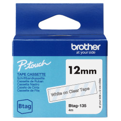 BTAG135 BROTHER Cinta domestica Btag 135 blanco sobre trasparente. Ancho: 12 mm. Longitud: 4 m