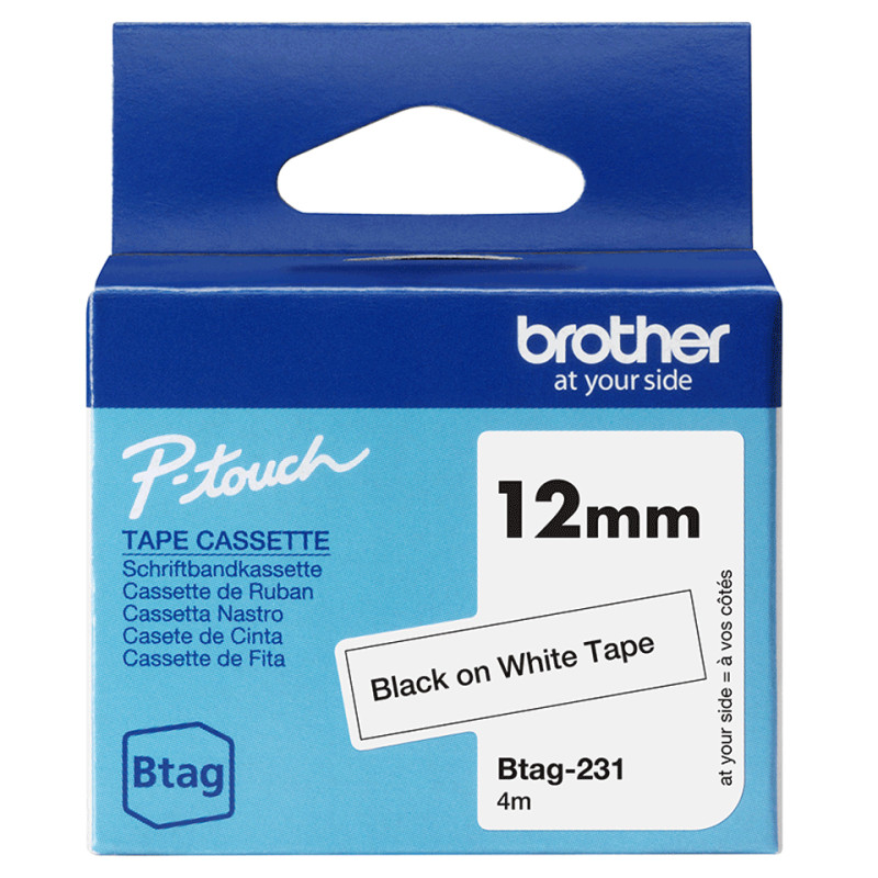 BTAG231 BROTHER Cinta domestica Btag 231 negro sobre blanco. Ancho: 12 mm. Longitud: 4 m