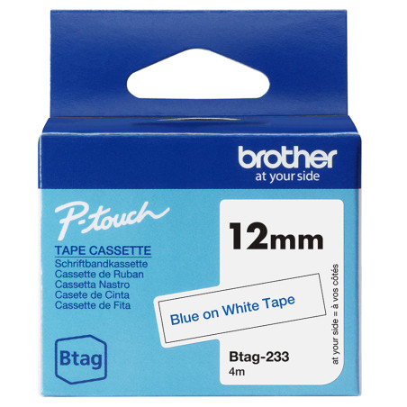 BTAG233 BROTHER Cinta domestica Btag 233 azul sobre blanco. Ancho: 12 mm. Longitud: 4 m