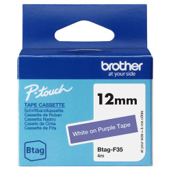 BTAGF35 BROTHER Cinta domestica Btag F35 blanco sobre morado. Ancho: 12 mm. Longitud: 4 m