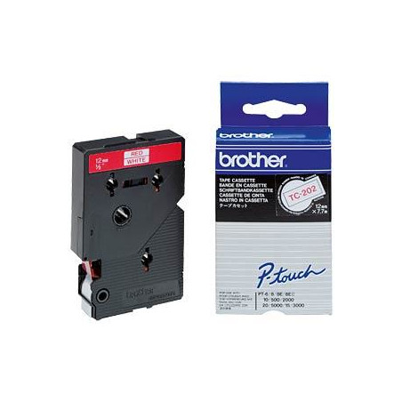 TC202 BROTHER Cinta laminada blanco/rojo 12mm