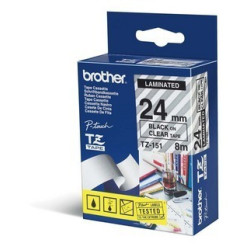 TZE151 BROTHER Cinta laminada transparente/negro 24mm