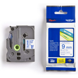 TZE223 BROTHER Cinta laminada blanco/azul 9mm