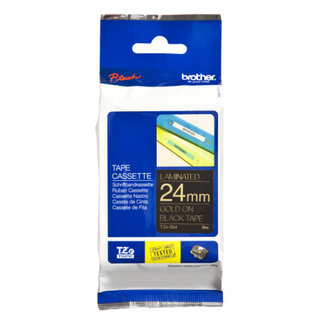 TZE354 BROTHER Cinta laminada Negro/Oro 24mm