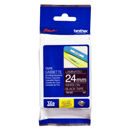 TZE355 BROTHER Cinta laminada negro/blanco 24mm