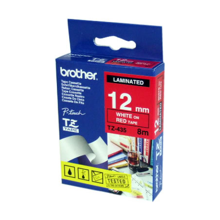 TZE435 BROTHER Cinta laminada rojo/blanco 12mm