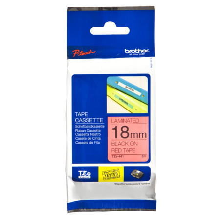 TZE441 BROTHER Cinta laminada rojo/negro 18mm