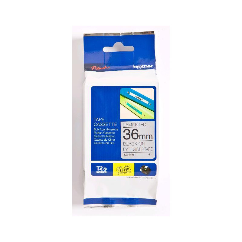 TZEM961 BROTHER Cinta laminada  Plata mate / negro (Metalica) 36mm