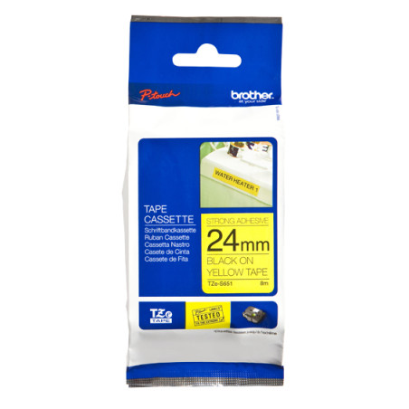 TZES651 BROTHER Cinta laminada Amarillo / negro (Superadhesiva) 24mm