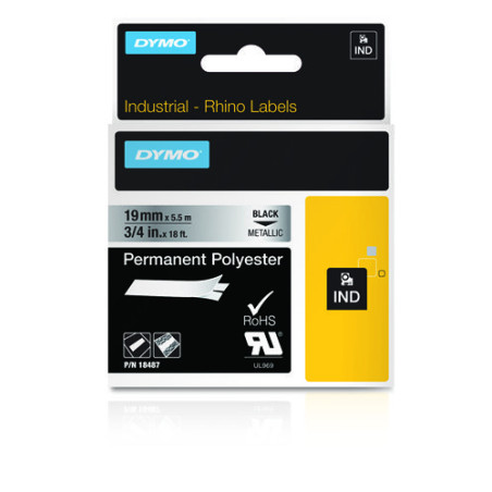 18487 DYMO RHINO Cinta ID1-19 Negro/plata polyester