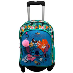 T964-1068 TOYBAGS MOCHILA PRIMARIA STITCH TROPICAL DOBLE COMPARTIMENTO 44X30X20CM + CARRO NEGRO