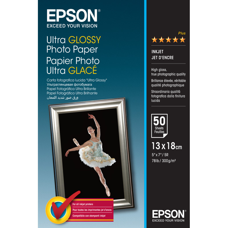 C13S041944 Epson Papel Ultra Glossy Photo Paper 13x18 300GR. (50hojas)