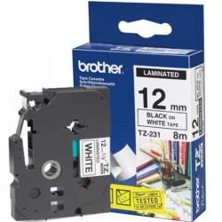 Cinta Original Laminada BROTHER TZ231 12 mm x 8 m Negro/Blanca - TZ231