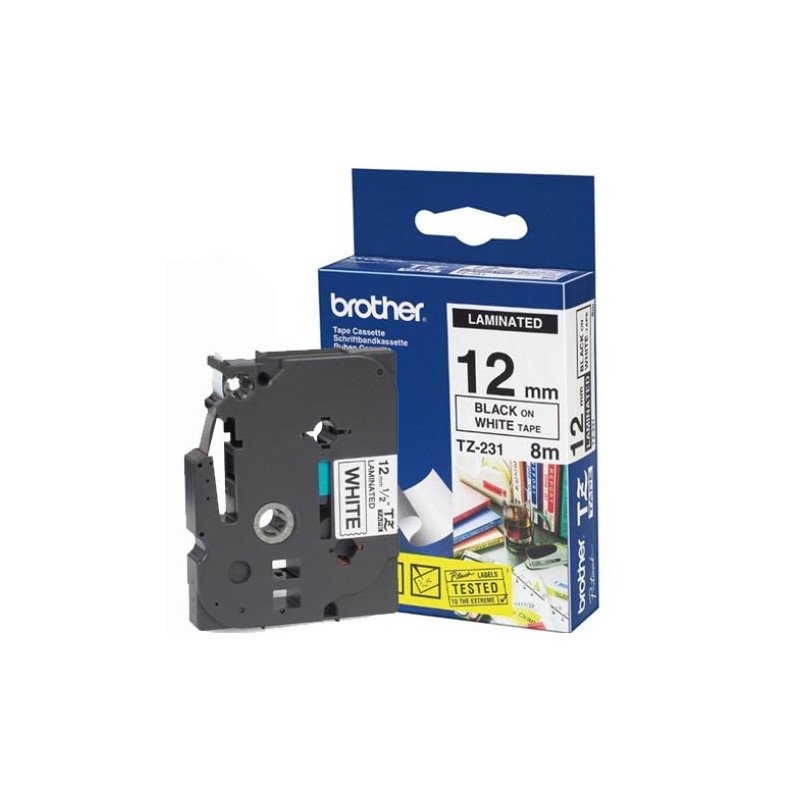 Cinta Original Laminada BROTHER TZ231 12 mm x 8 m Negro/Blanca - TZ231