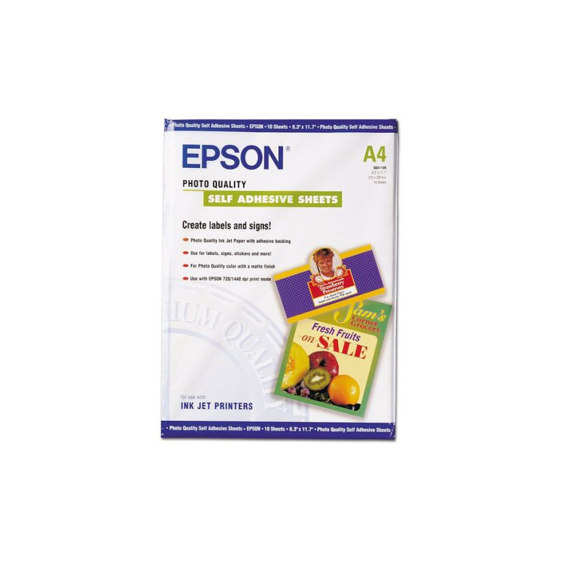 Papel Fotográfico Original EPSON Autoadhesive A4 167 gr 10 Hojas - C13S041106