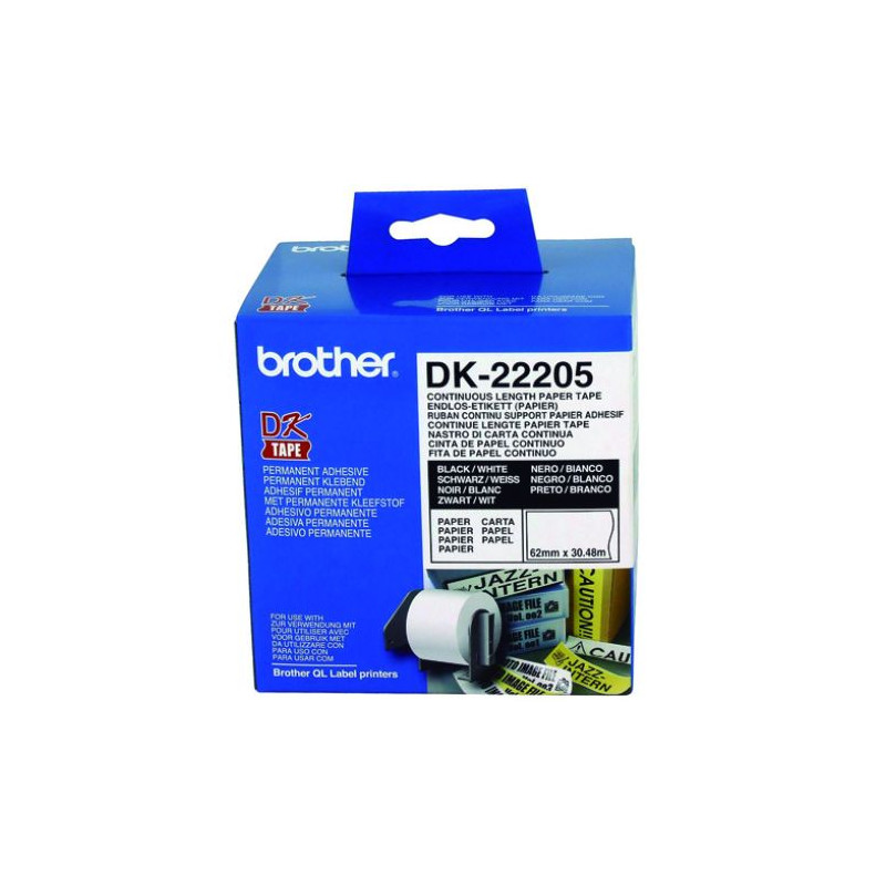 Cinta de Papel Continuo BROTHER DK22205 62mm x 30.40 m Blanco - DK22205