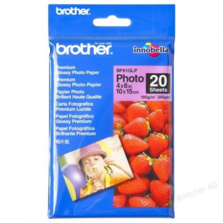 Papel Fotográfico Original BROTHER 10 x 15 20 Hojas - BP61GLP