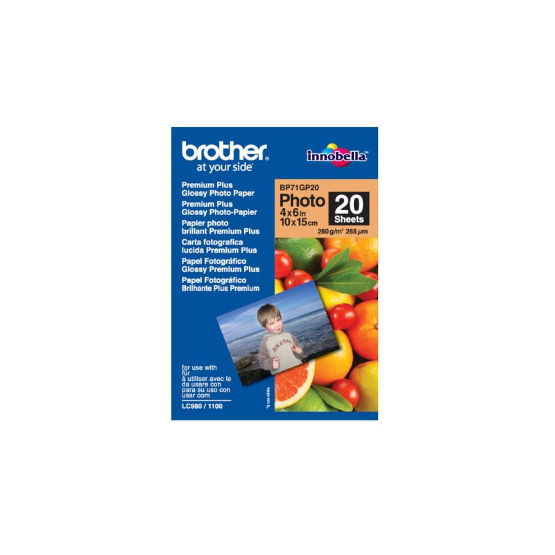 Papel Térmico Original BROTHER Glossy 10x15 20 Hojas - BP71GP20