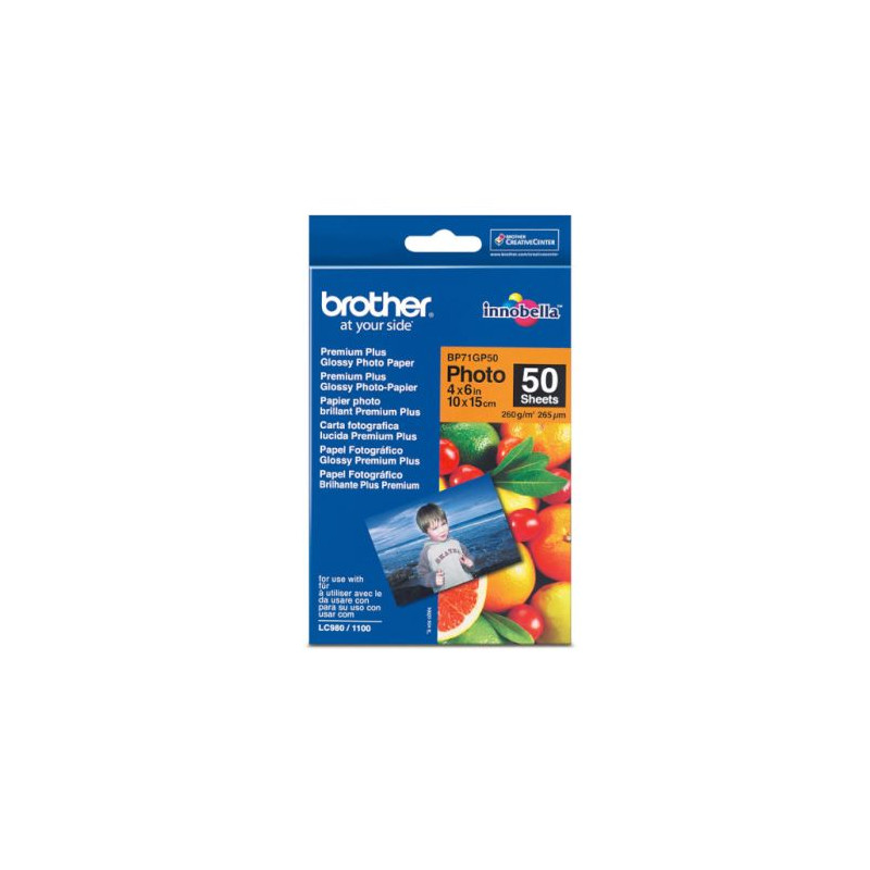 Papel Térmico Original BROTHER Glossy 10x15 50 Hojas - BP71GP50