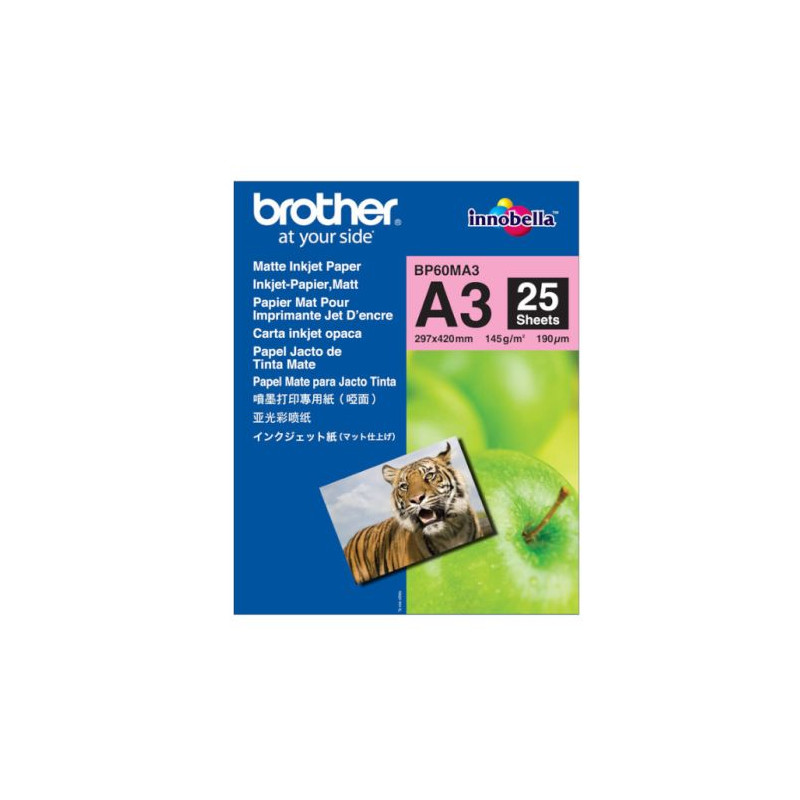 Papel Fotográfico Original BROTHER MATT A3 145 gr 25 Hojas - BP60MA3