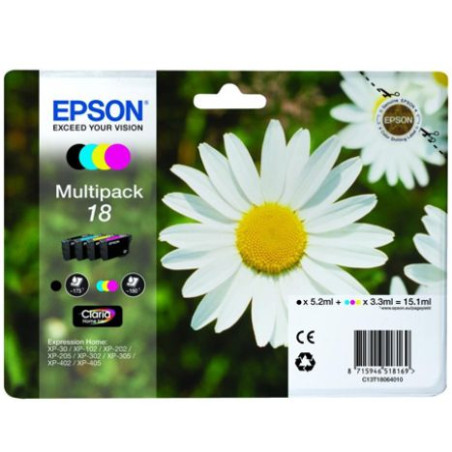 Pack Cartucho Original EPSON 18 BK+C+M+Y - C13T18064010 [ML-15.1][PAG-715]