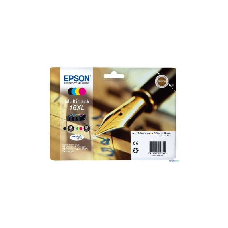 Pack Cartucho Original EPSON 16XL BK+C+M+Y - C13T16364010 [ML-12.9][PAG-500]