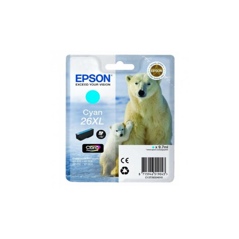 Cartucho Original EPSON 26XL Cyan - C13T26324010 [ML-12.4][PAG-700]