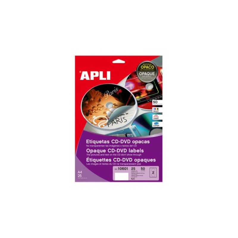 Etiquetas CD-DVD Mega APLI 25 Hojas - PL10601
