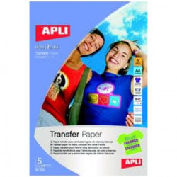 Papel Transfer para Prendas APLI A4 210 x 297 5 Hojas - PL10247